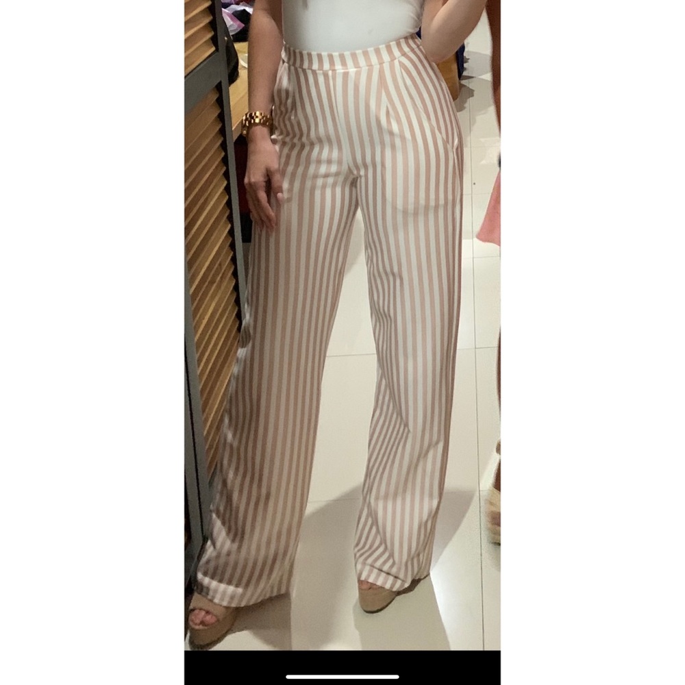 Shape white striped wide leg trousers